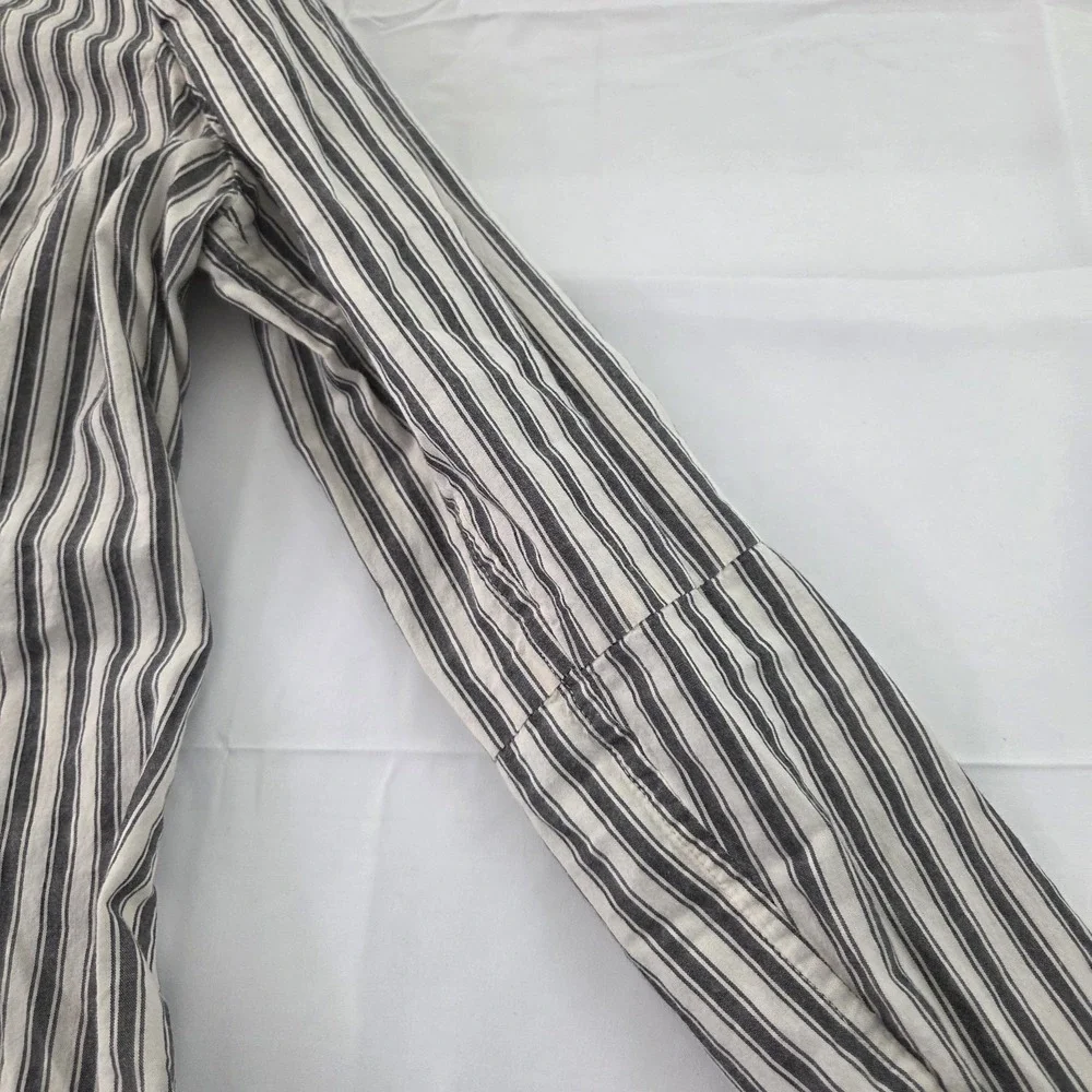 Free People x Brenda Knight Shirt Womens Large Gray Striped Button Up Boho Chic